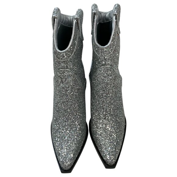 Dolls Kill Trickz N' Treatz Glitter Diva Deputy Cowboy Boots 9 Silver Cowgirl - Picture 13 of 15